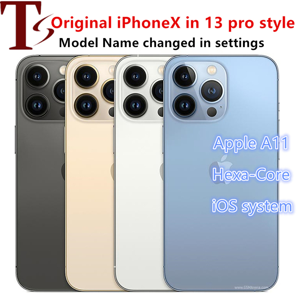 

Refurbished Apple Unlocked genuine iphoneX in iPhone 13 pro style with iphone 13pro box sealed RAM 3GB ROM 64GB/256GB smart phone new battery, Gold