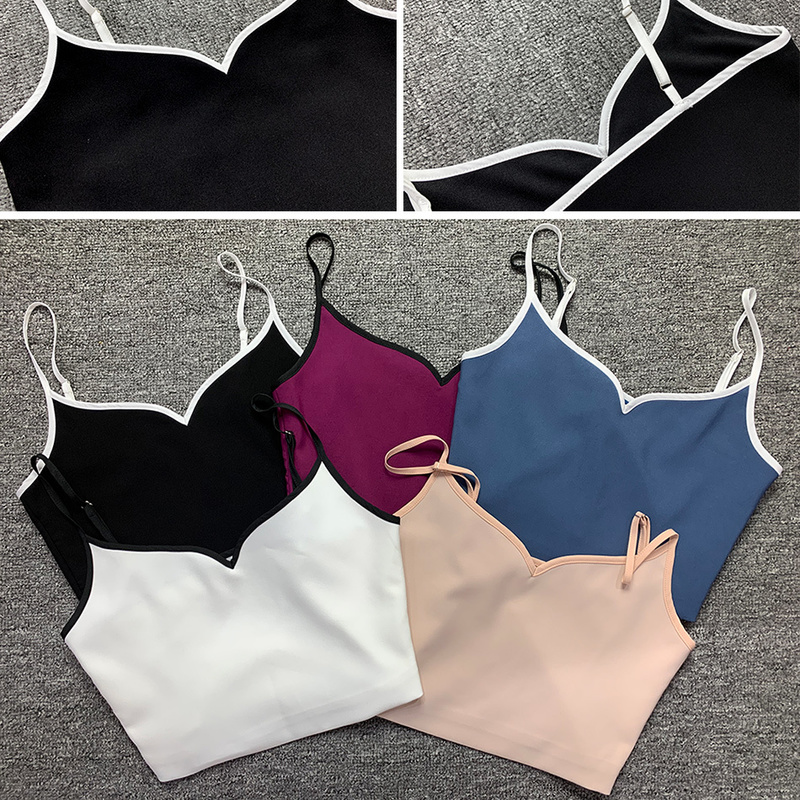 Kendall Jenner Inspired Heart Singlet Sculpted Adjustable Straps Hearted Neckline Stretchy Crop Top With Contrast Binding 220325