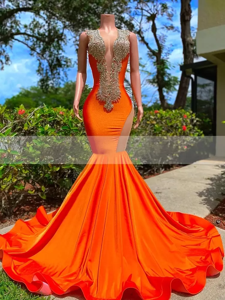 Luxury Orange Satin Mermaid Prom Dresses 2022 For Black Girls Sexy V Neck Beading Glitter Sequins Backless Evening Gown Robe De Bal, Water melon
Luxury Orange Satin Mermaid Prom Dresses 2022 For Black Girls Sexy V Neck Beading Glitter Sequins Backless Evening Gown Robe De Bal, Water melon