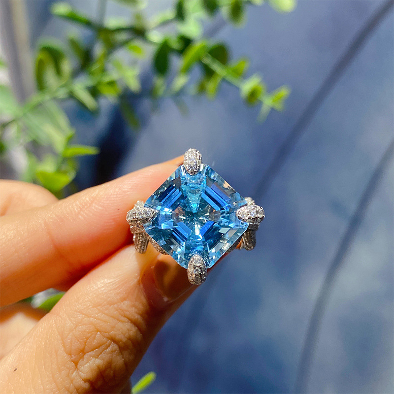 Choucong Brand Vintage Square Lab Aquamarine Promise ring 925 Sterling silver Party Engagement Wedding Band Rings for women Bridal Fine Jewelry For Lo
