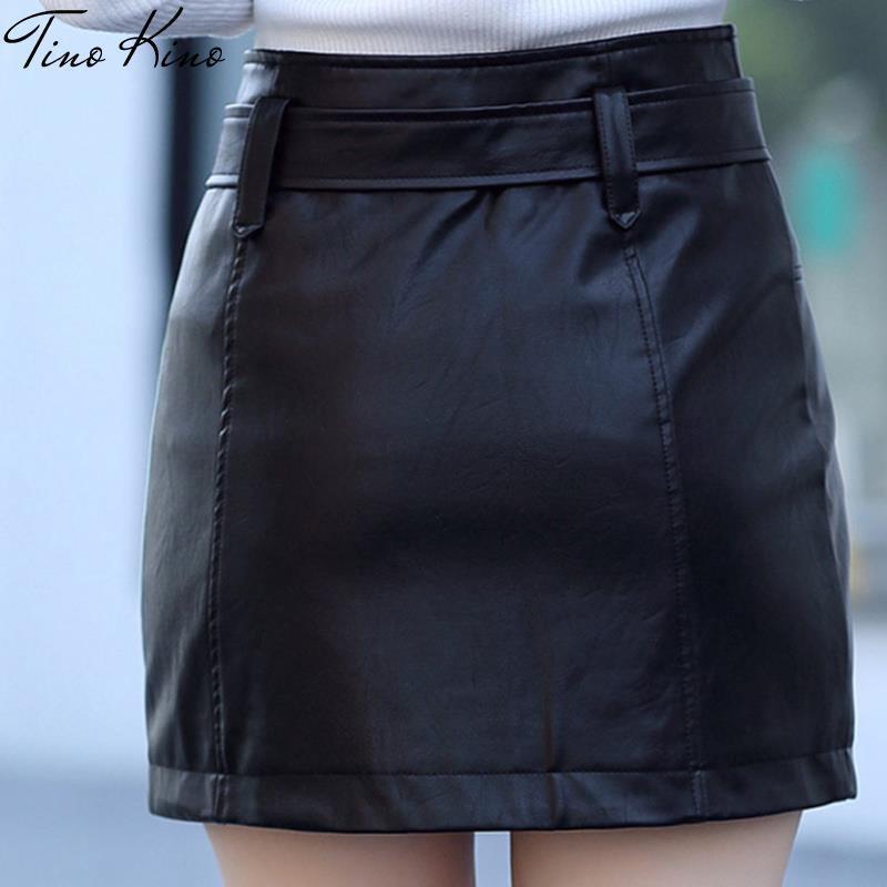 PU Leather A Line Skirt Women Belt Zipper High Waist Women's Mini Skirts Black Autumn Fashion Streetwear Bottoms Female 220317