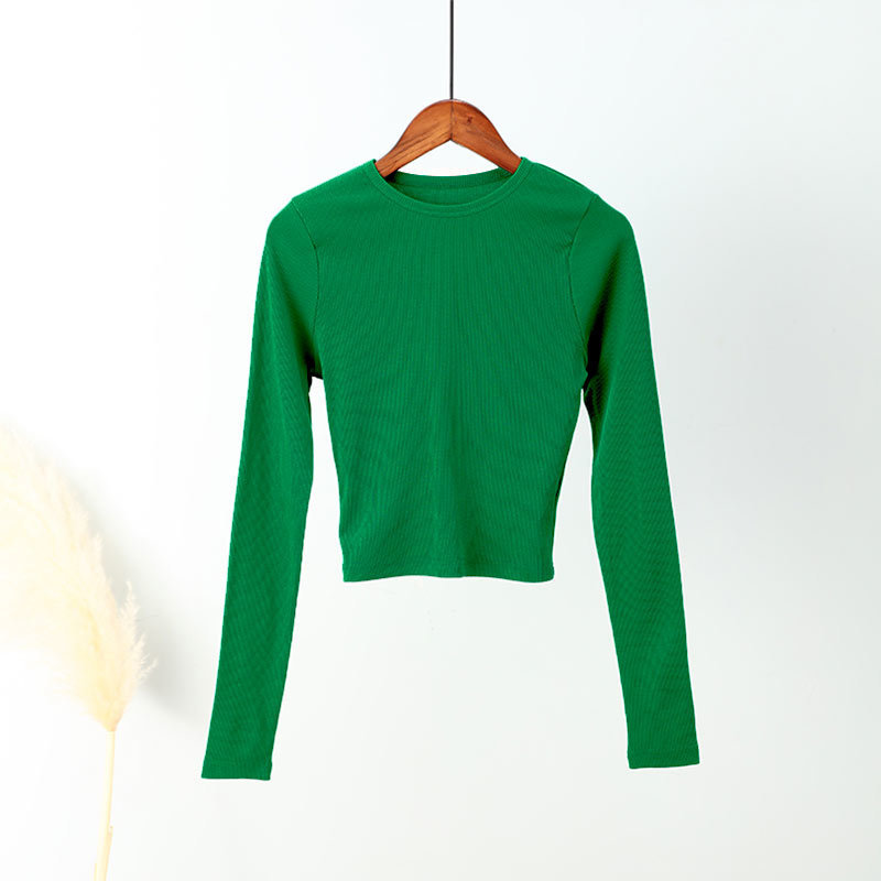 Sexy Women Ribbed Long Sleeve Shirt O Neck Short Tops Spring Solid Casual Skinny Slim Basic Fashion Woman Cropped T 220714