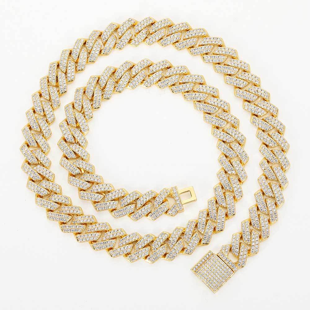 14mm Hip Hop Tennis Chains Jewelry Mens Diamond Cuban Link Necklaces 18k Real Gold Plated