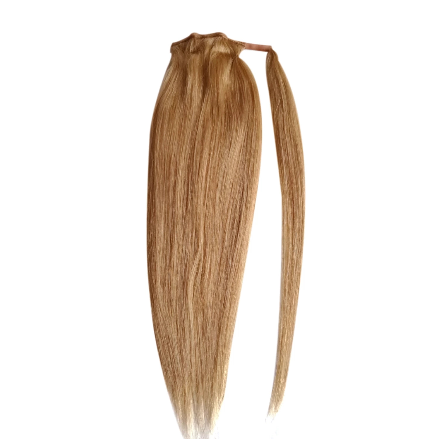 Honey Blonde Human Hair Ponytail Extensions Straight Glueless Brazilian Remy #27 Wrap Around pony tail Horsetail Hairpiece 100g For Women
