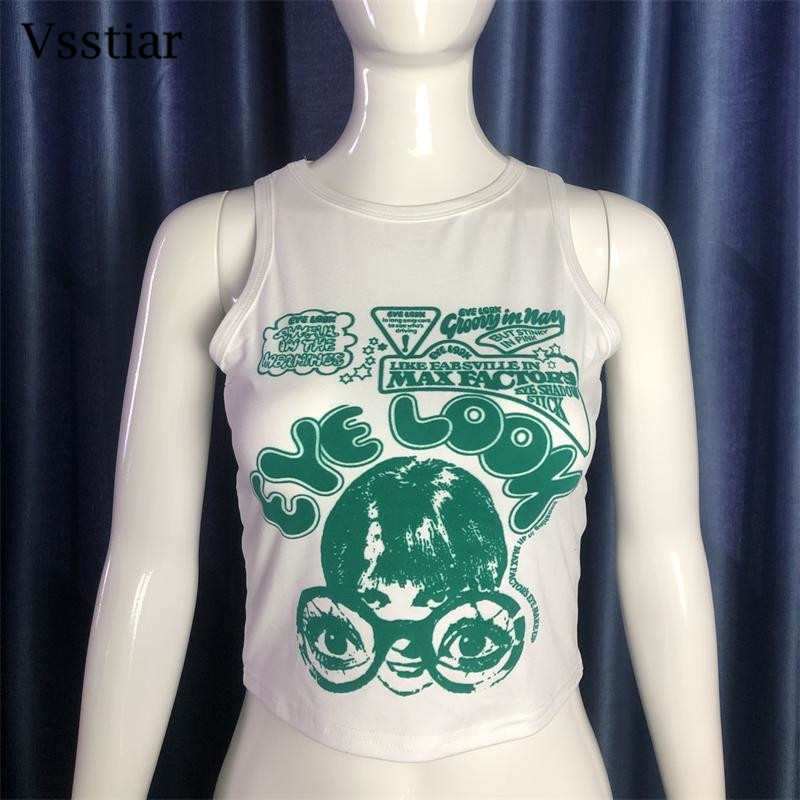 Vsstiar Summer Y2K Crop Top Fashion Printed Portrait Harajuku Streetwear Women Clothes O Neck Sexy Tube Tie Dye Tanks 220325