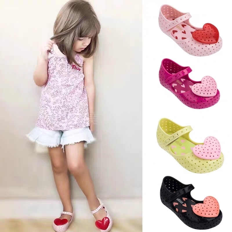 Mini Melissa Lovely Heart Girl Jelly Shoes Sandals Baby Shoes Soft Bottom Melissa Sandals For Kids Non-slip Princess 220409