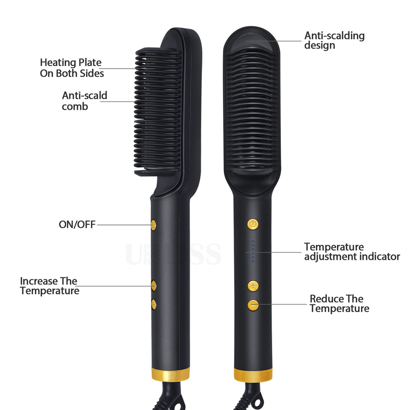 Multifunctional Hair Straightener Brush Men Beard Straightener Ceramic Comb Anti-Scald Hair Curler Iron Smoothing Hairbrush 220623