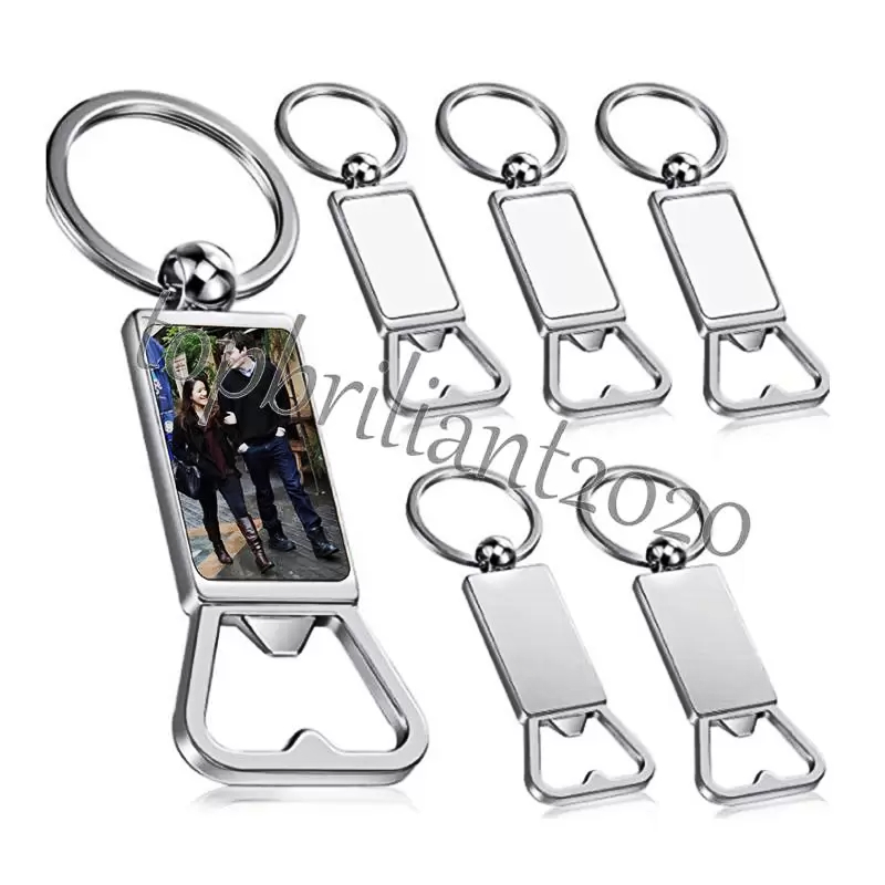 Sublimation Blank Beer Bottle Opener Keychain Metal Heat Transfer Corkscrew Key Ring Household Kitchen Tool Free DHL 0420