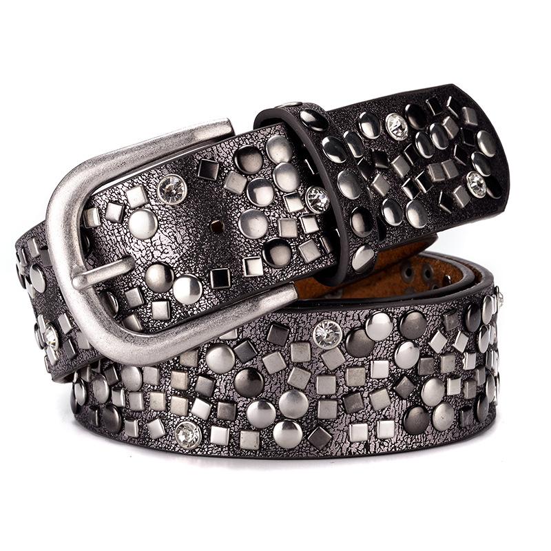 Belts Korean Retro Ladies Rhinestone Rivet Punk Jeans Fashion Pin Buckle Genuine Leather For Women Luxury Designer Brand CowboyBelts, Black
Belts Korean Retro Ladies Rhinestone Rivet Punk Jeans Fashion Pin Buckle Genuine Leather For Women Luxury Designer Brand CowboyBelts, Black