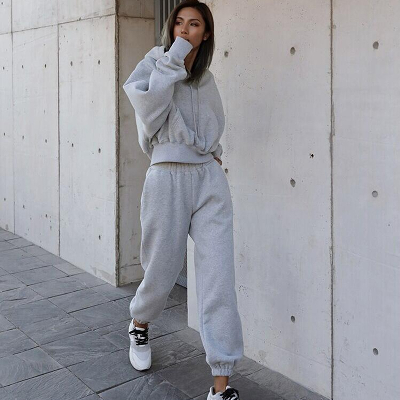 Women Sport Tracksuits Women Two Piece Clothing Set Tracksuit solid color Hoodie Sweatshirt Long Pant Jogger Outfit Set Female Sweat Suits