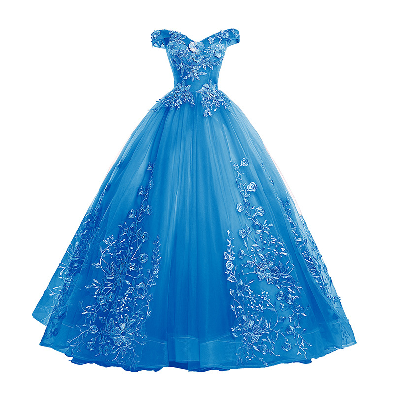 Elegant Royal Blue Puffy Evening Dress With Appliques 2022 Off Shoulders 15 Years Old Sweet 16 Women Prom Dresses Corset Formal Party Gowns Vestidos D