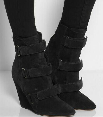Fashion-shoes wedge boots pointed toe buckle strap ankle shoes black suede runway short boots fashion boots
Fashion-shoes wedge boots pointed toe buckle strap ankle shoes black suede runway short boots fashion boots
