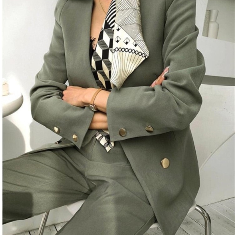 Spring And Autumn Women's Office Suit VNeck Green TwoPiece Sets Female Blazer Girly Elegant Temperament Pantsuit Setup Ladies 220812