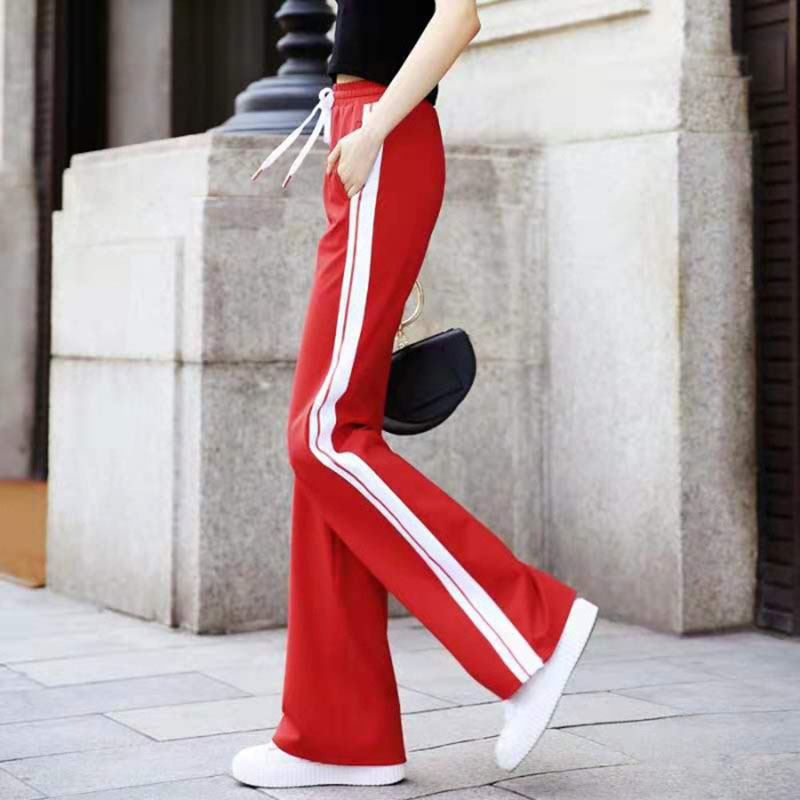 Women Joggers Sweatpants Casual Wide Leg Pants Fashion Stripe Hip Hop Trousers Streetwear Lady Black High Waist All-match 220325