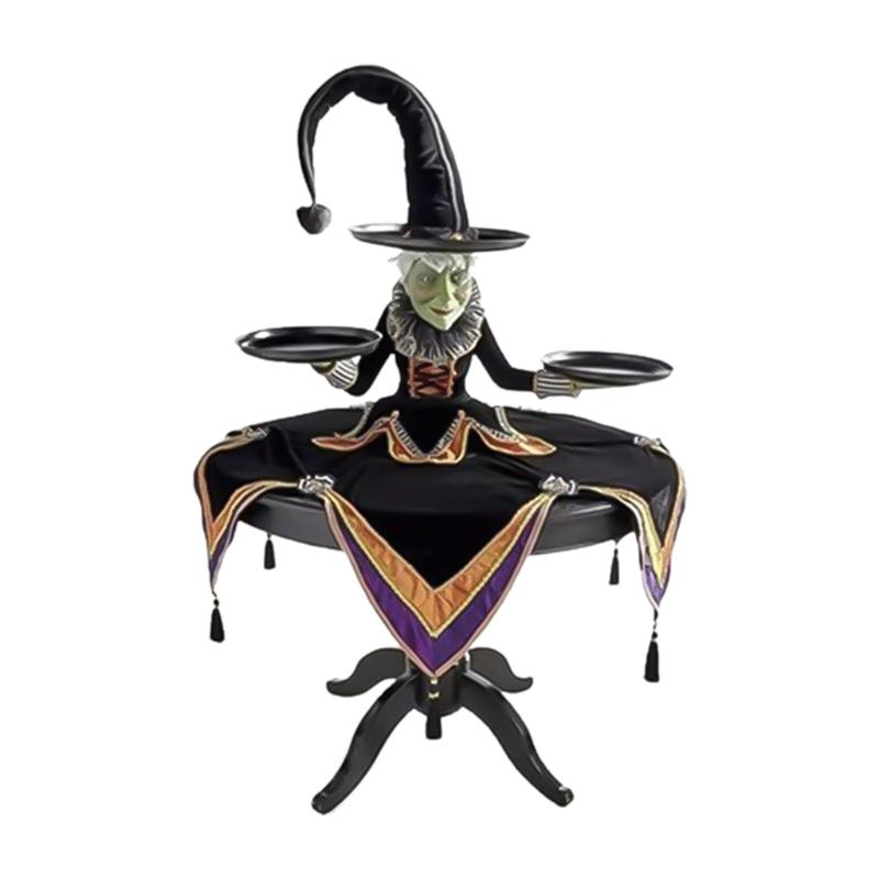 Dishes Plates Halloween Witch Tabletop Server With Harlequin Tablecloth Cupcake Display Stand Home Decoration Resin Statue TrayD917752354