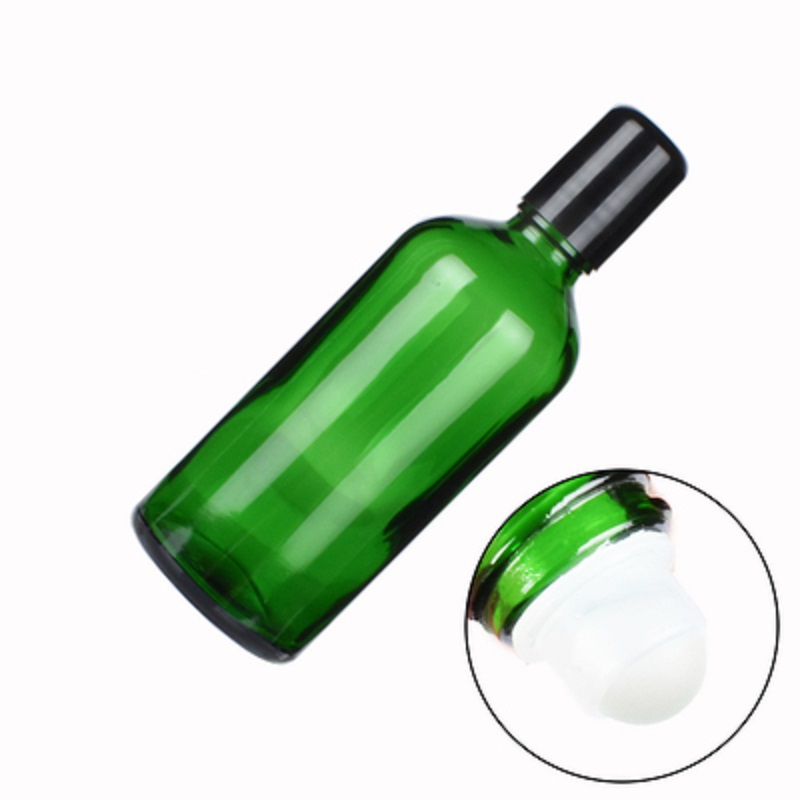 Empty Packing Green Glass Bottle Black Screw Lid Essential Oil Steel Roller Vials Portable Refillable Cosmetic Packing Container 5ml 10ml 15ml 20ml 30