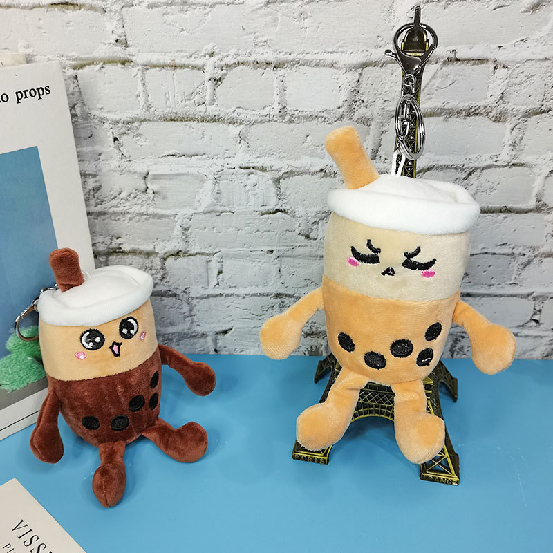 Cute Plush Toys Keychains Bubble Tea Cup Boba Pendant Key Chains Rings Cartoon Pearl Milk Drink Stuffed Doll Wallet Bag Charm Keyrings Kids Gifts Jewe