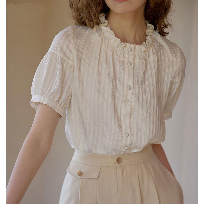 Women' Blouses & Shirts French Style Ruffled Collar Women Summer Short Puff Sleeve Dobby Sweet Blouse Female Fashion Design Ruffles TopsWom, Beige
Women' Blouses & Shirts French Style Ruffled Collar Women Summer Short Puff Sleeve Dobby Sweet Blouse Female Fashion Design Ruffles TopsWom, Beige