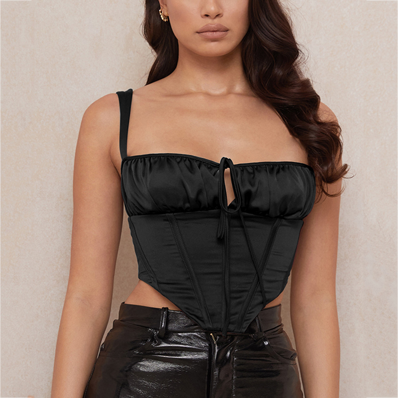 Asia Corset Top y2k Cami Women Boned Tie up Cut Out Square Neck Zipper Ruched Padded Tank Satin Party Club Casual Outfits 220316
