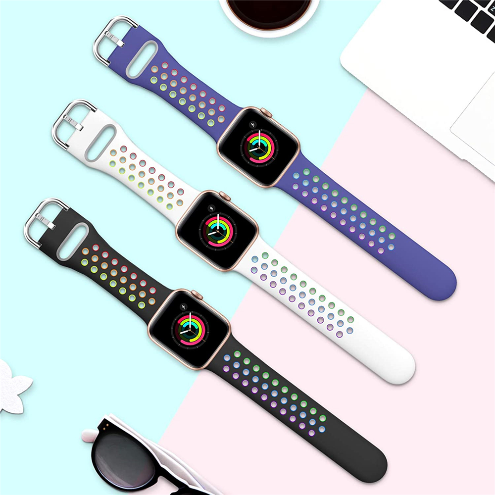 Silicone Sport Strap For Apple Watch Band 45mm 41mm 44mm 40mm 42mm 38mm Smartwatch Rubber Bracelet IWatch Series 7 6 SE 5 4 3 2 free shipping