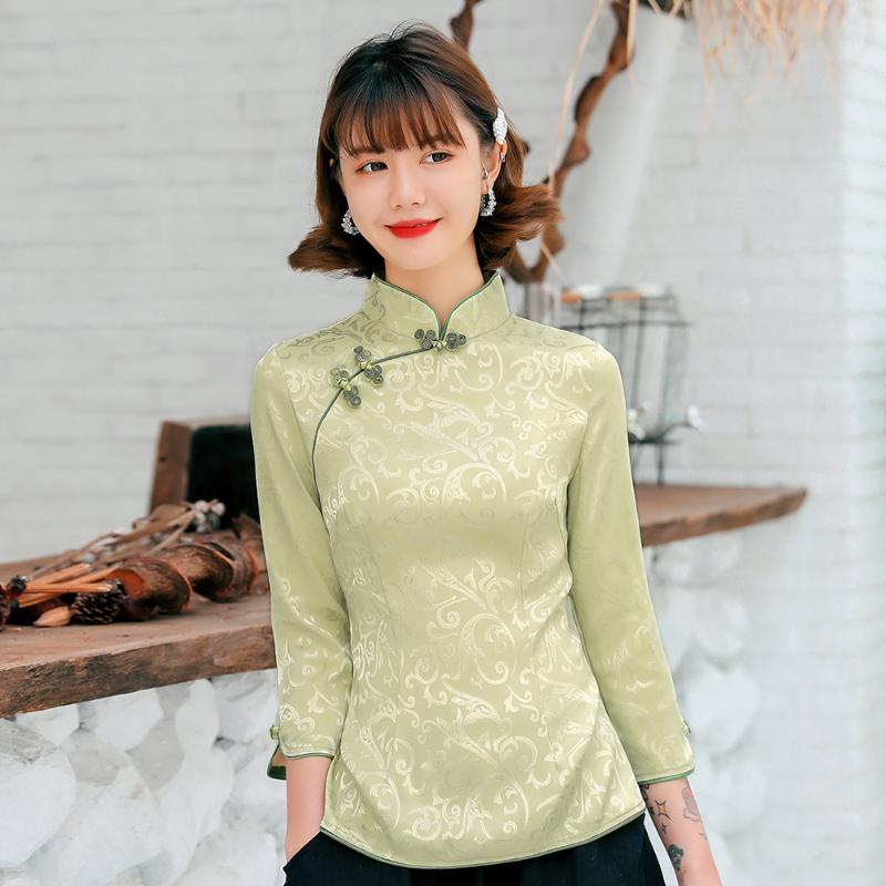 Ethnic Clothing Elegant Satin Chinese Women Mandarin Collar Shirt Novelty Green Printed Blouse Half Sleeve Classic Handmade Button TopsEthni
Ethnic Clothing Elegant Satin Chinese Women Mandarin Collar Shirt Novelty Green Printed Blouse Half Sleeve Classic Handmade Button TopsEthni
