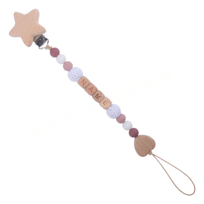 Newborn baby Silica gel Bead Pacifier Holders Beech Star Pacifier Clip Heart Teethers DIY Name Infant toddler Toys