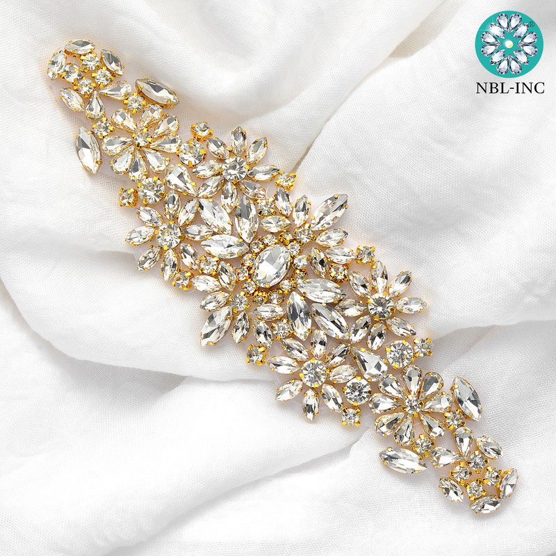 

1PC Sew On Strass Applique rhinestones For Wedding Belt Pearl Patch Crystals Iron Glass Bridal Headband Trim WDD0633 220527, Black