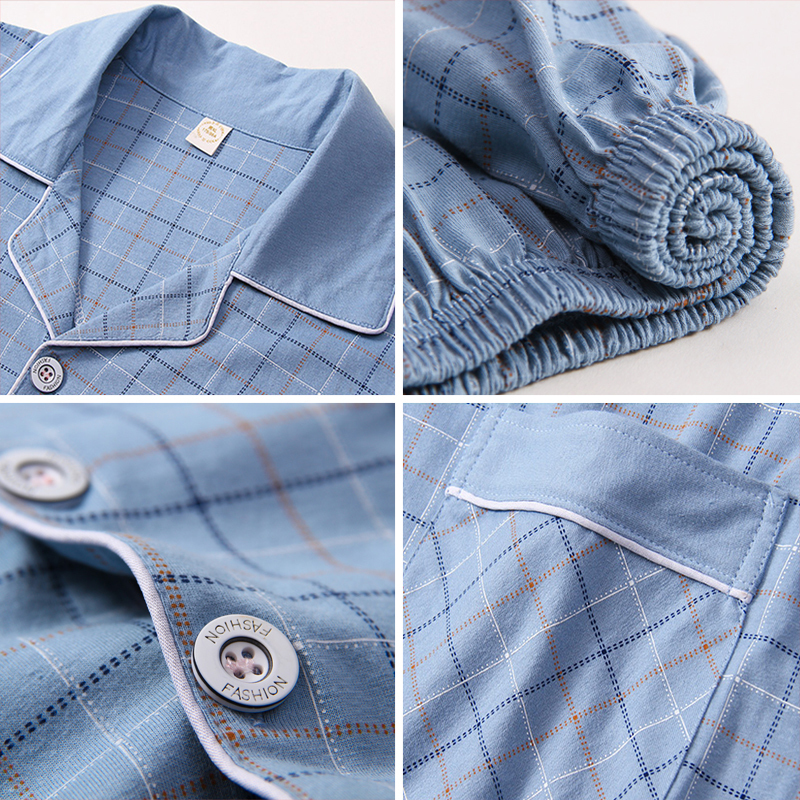 100% Cotton Pijama for Men 2 Pieces Lounge Sleepwear Pyjamas Plaid Autumn Bedgown Home Clothes Man PJs Pure Cotton Pajamas Set 220511