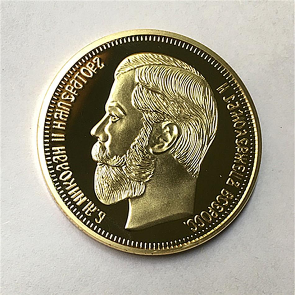 

10 Pcs The Brand new 1901 Nicholas II of Russia coins commemorative 24K real gold plated 40 mm souvenir coin273S