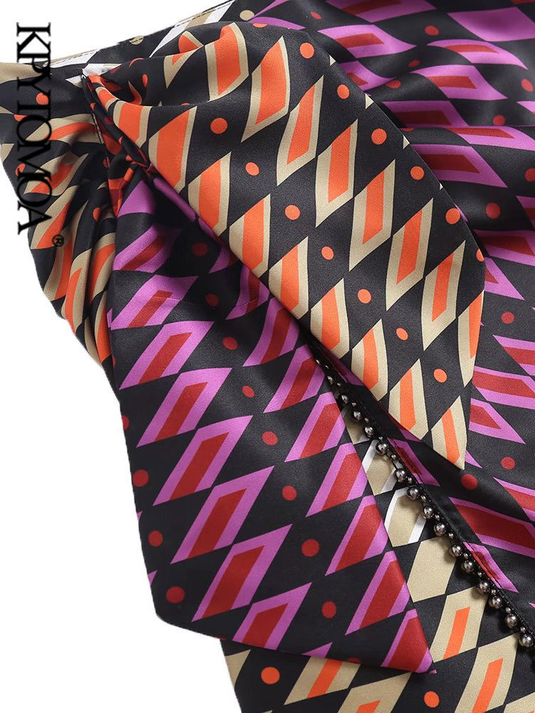 KPYTOMOA Women Fashion With Knotted Metallic Appliques Printed Midi Dress Vintage High Waist Back Zipper Female Skirts Mujer 220701