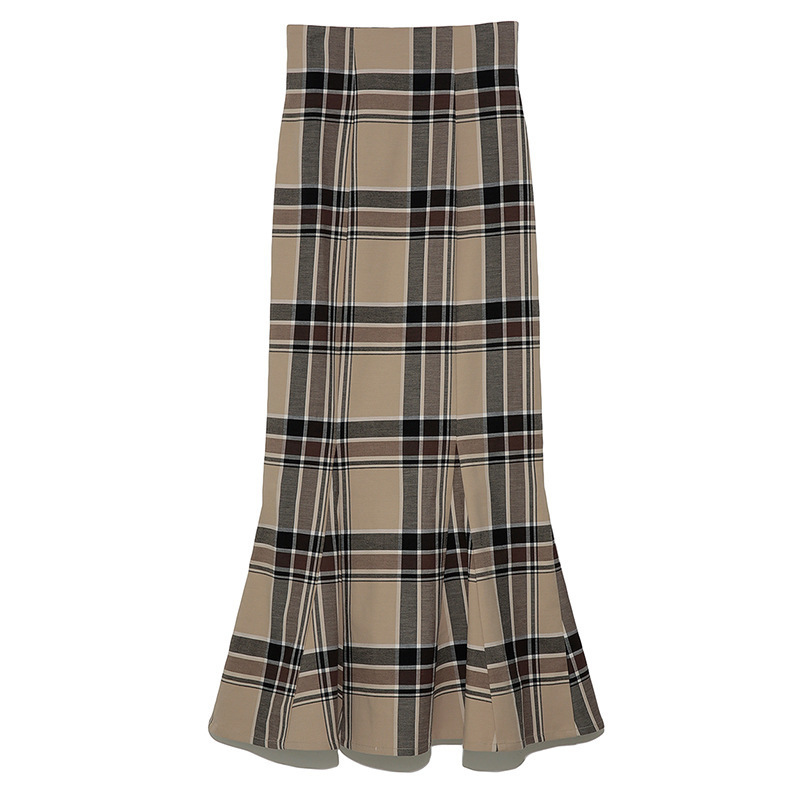 Elegant Bodycon Trumpet Long Faldas Mujer Autumn Casual All Match Skirt Women Japanese Vintage High Waist Plaid Woman Skirts 220317