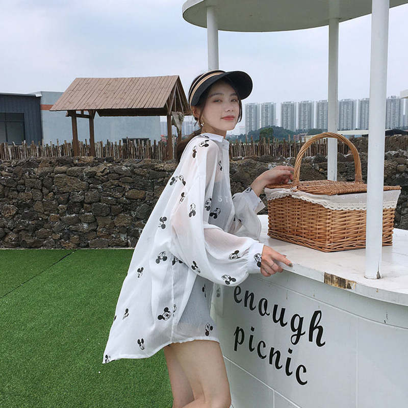 Women Spring Summer Style Transparent Chiffon Blouses Shirts Lady Casual Long Sleeve See Through Anti-sunshine Blusas Top ZZ0701 220516