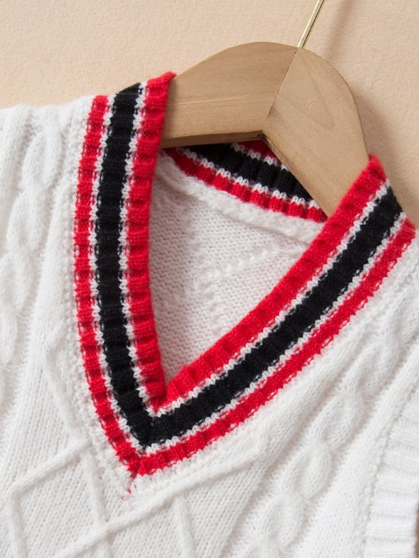 Toddler Boys Striped Trim Cable Knit Cricket Sweater Vest SHE
