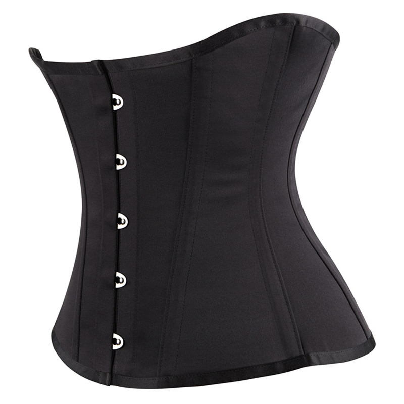 Black Satin 16pcs Steel Bones Underbust Corset Waist Cincher 2022 New Women Waist Trainer Sculpting Girdle Shapewear