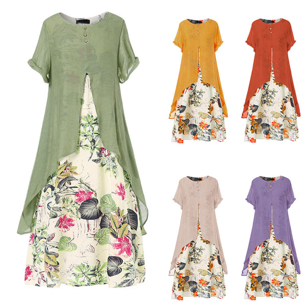5 Colors Womens Plus Size Dresses Solid Color Print Stitching Casual Short Sleeve Cotton Linen O-neck Large Swing Dress
5 Colors Womens Plus Size Dresses Solid Color Print Stitching Casual Short Sleeve Cotton Linen O-neck Large Swing Dress