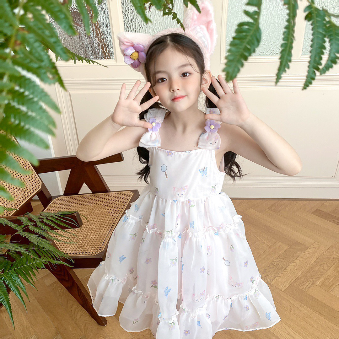 Kids Girls Chiffon suspender Dresses Summer Baby Girl flowers Print Dress Children Birthday Clothing Tutu