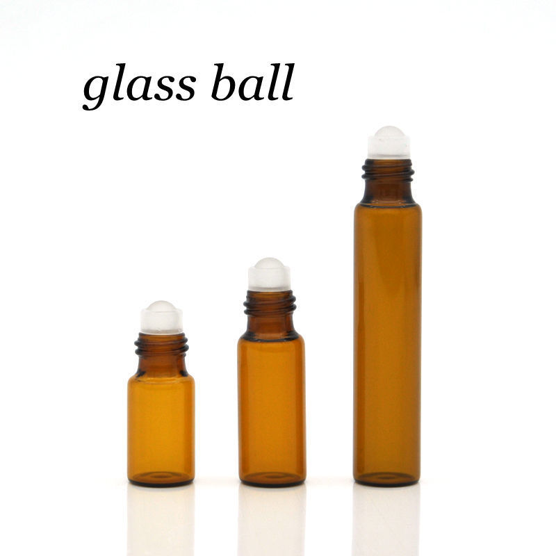 50pcs/lot 1ml 2ml 3ml 5ml 10ml Amber Thin Glass Roll on Bottle Sample Test Essential Oil Vials with Roller Metal /Glass Ball 220726