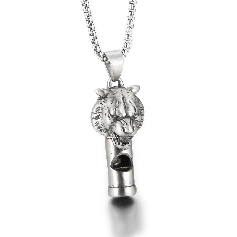 Cool Whistle Pendant Necklace Biker Lion Charm Pendants Stainless Steel Rolo Chain 24 Inch for Mens Gifts