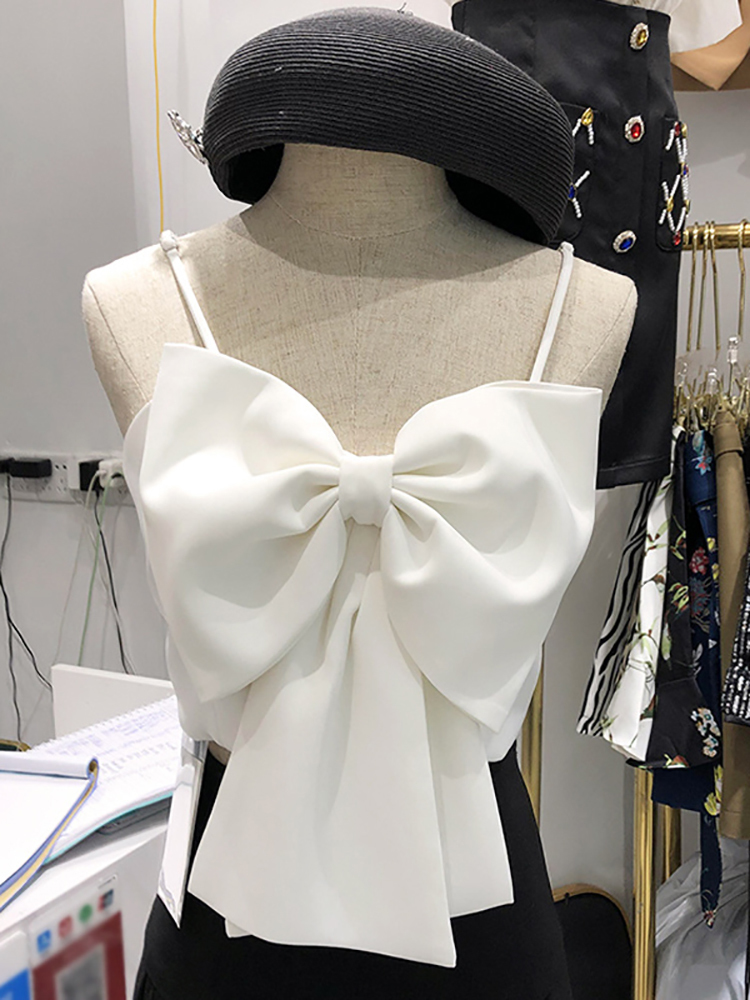 DEAT Women Fashion Slim Fit Solid Color Strapless Sleeveless Patchwork Bow Backless Sling Top And Autumn 7E395 220325