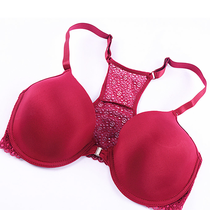 Bras For Womens Bra Large Size Lace Front Closure Brassiere Sexy Lingerie Racer Back Top Plus Underwear B C D E F G Cup 220511