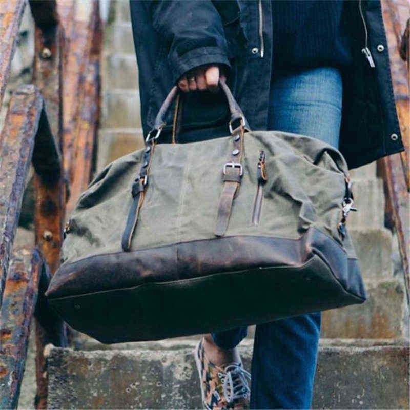 duffel bags Oil Wax Canvas Weekend Bags Men Women's Large Travel Bags Waterproof Beach Bag Hanging Luggage Bag Vintage Duffle Bag Shoulder 220626