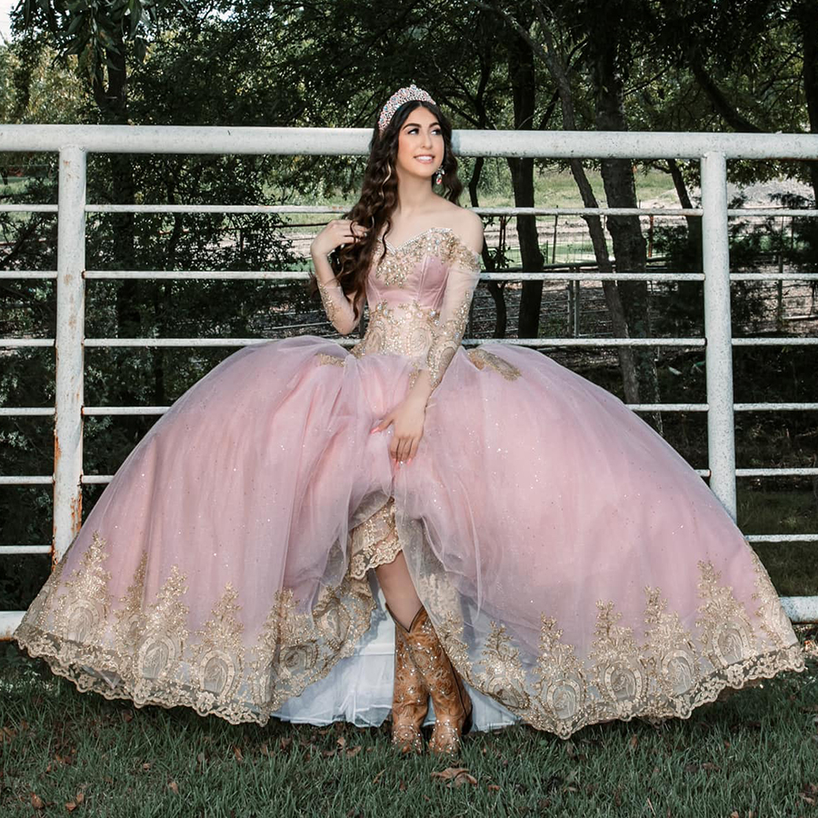 Sparkly Pink Quinceanera Dresses Charro Mexican Formal 2022 Princess Sweetheart Crystal Long Sleeve Ball Gown Masquerade Prom Dress Vestido De 15 Años