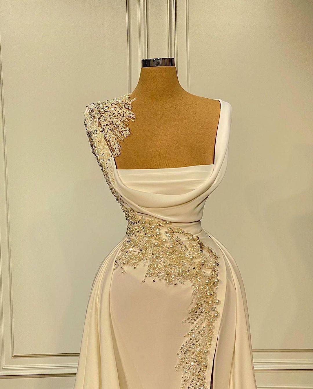 Square Neck Mermaid Evening Dresses with Overskirt 2022 Real Image Lace Beaded Sexy Slit Trumpet Prom Engagement Reception Gown