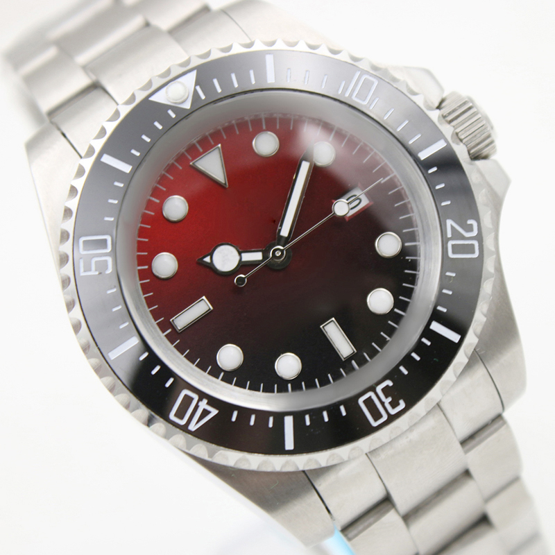 AH Quality D-Red 44MM Watches Deep Ceramic Bezel SEA-Dweller Sapphire Cystal Stainless Steel 316L Glide Lock Clasp Automatic Mechanical Mens New