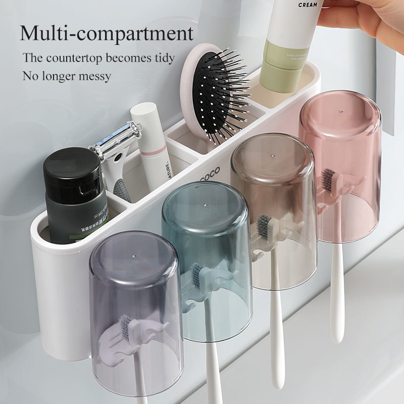 Wall-Mounted Toothbrush Storage Holder Automatic Toothpaste Squeezer Dispenser Multi-Function Bathroom Accessories Organizer Set 220401