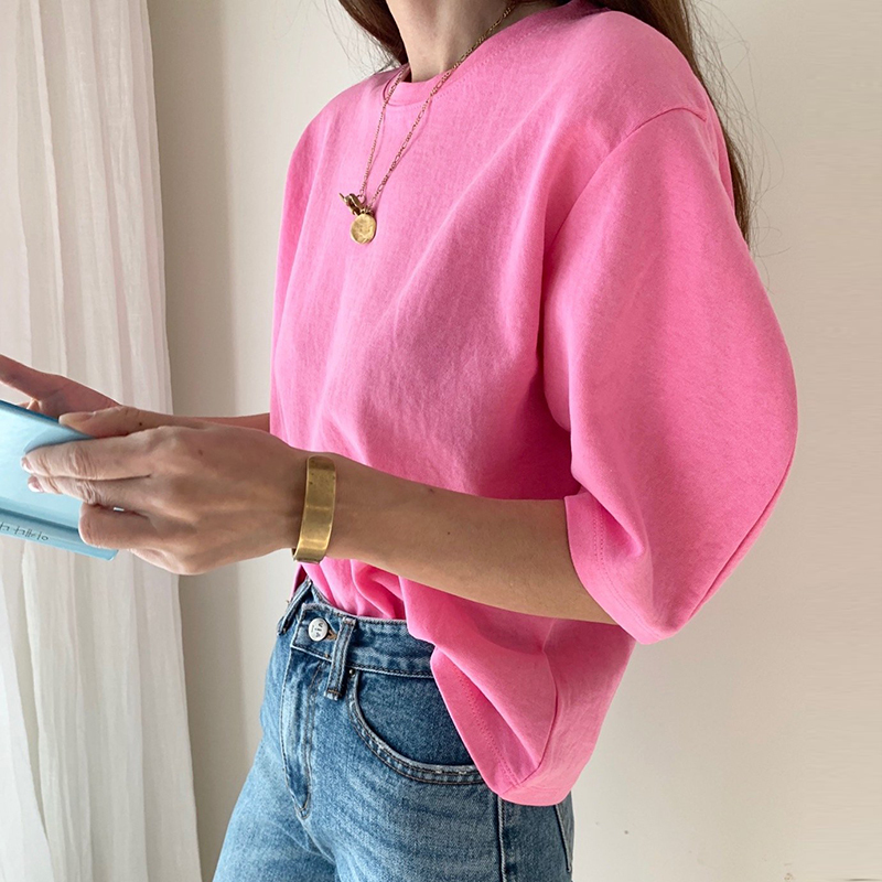 Summer T Shirt Women Cotton Elasticity Woman Clothes Oversize Tops Pink White Tshirt Loose Maxi Female Short Sleeve Tee 220328