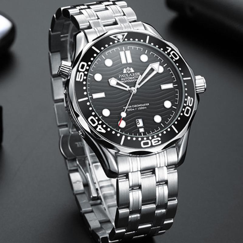 Wristwatches Black Dial Automatic Mens Watches Luxury Business Stainless Steel Mechanical Watch Classic Waterproof Dive Sport Clocks, K06-06
Wristwatches Black Dial Automatic Mens Watches Luxury Business Stainless Steel Mechanical Watch Classic Waterproof Dive Sport Clocks, K06-06