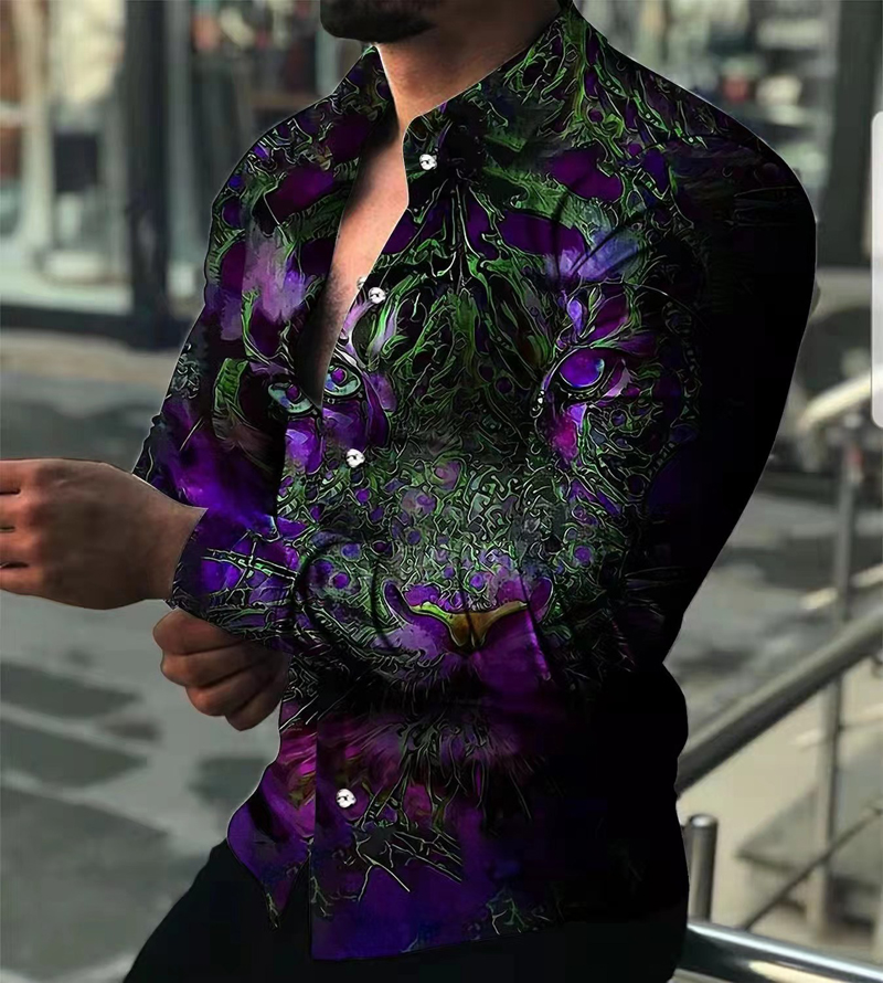 plus size mens shirts desginer print shirt for man Hawaiian Casual long sleeve Summer animal luxury t shirt Tees Tops blue 3 have printed hip hop