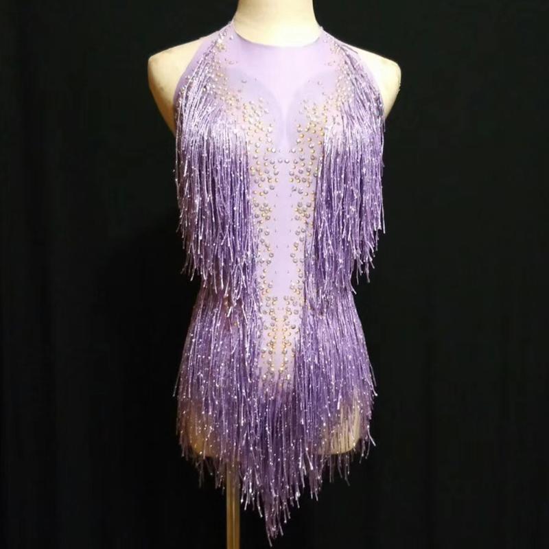 Stage Wear Fashion Glitter Pearls Rhinestones Women Bodysuits Purple Fringe Sleeveless Jumpsuits Nightclub One-Piece Dance CostumeStage
Stage Wear Fashion Glitter Pearls Rhinestones Women Bodysuits Purple Fringe Sleeveless Jumpsuits Nightclub One-Piece Dance CostumeStage