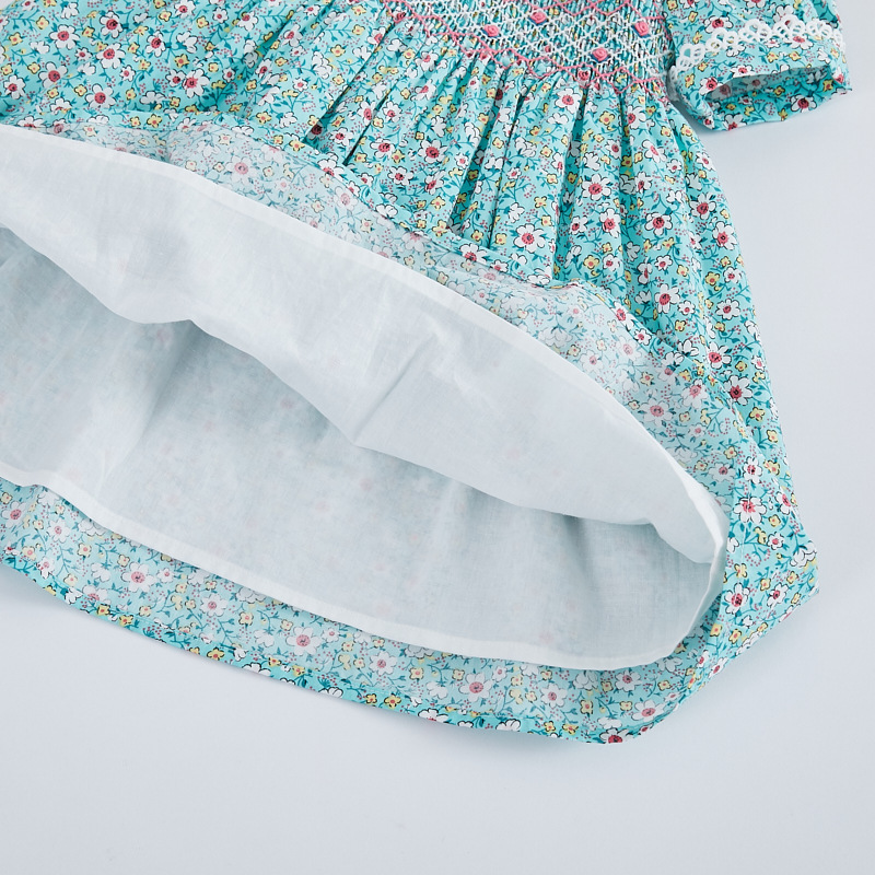 Kids Little Girls Handmade Smocked Floral Flower Print Dresses Spring Summer Toddler Girl Princess Vintage Smock Dress 220707